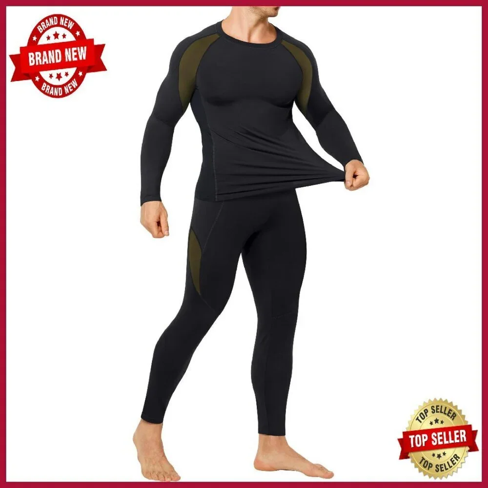 Men's Thermal Underwear Set Fleece Lined Base Layer Cold Weather Gear